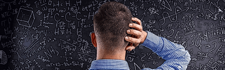 bitcoin difficulty adjustment featured image of a man scratching his head with math problem
