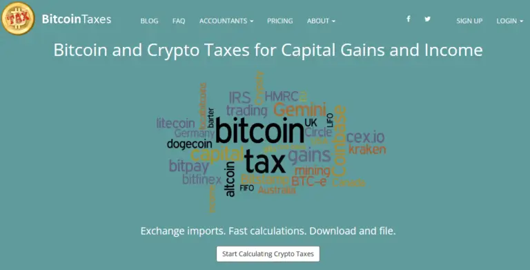 bitcoin taxes homepage screenshot